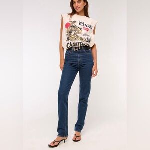 abercrombie and fitch the 90s straight ultra high-rise dark denim, xtra long